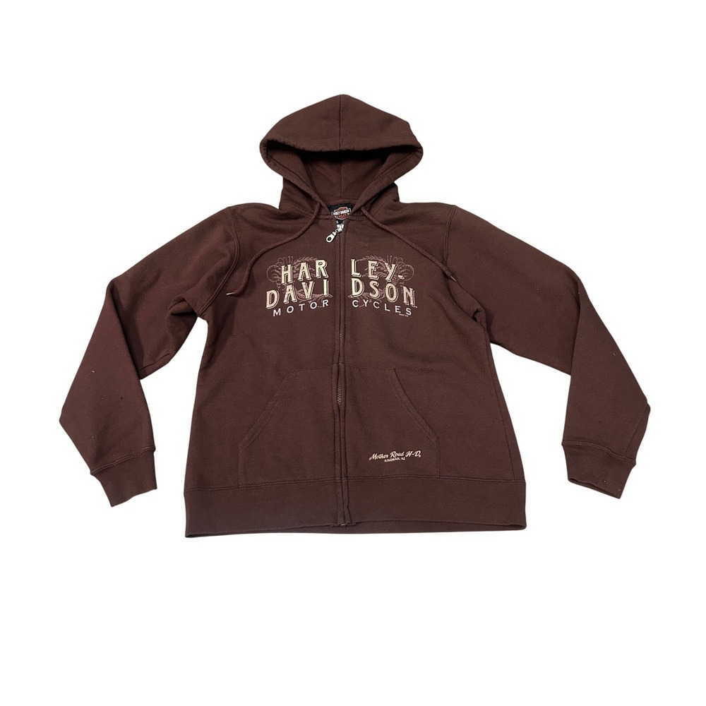Harley-Davidson Mother Road Kingman AZ Brown Zip Up Hoodie Sweatshirt  Medium